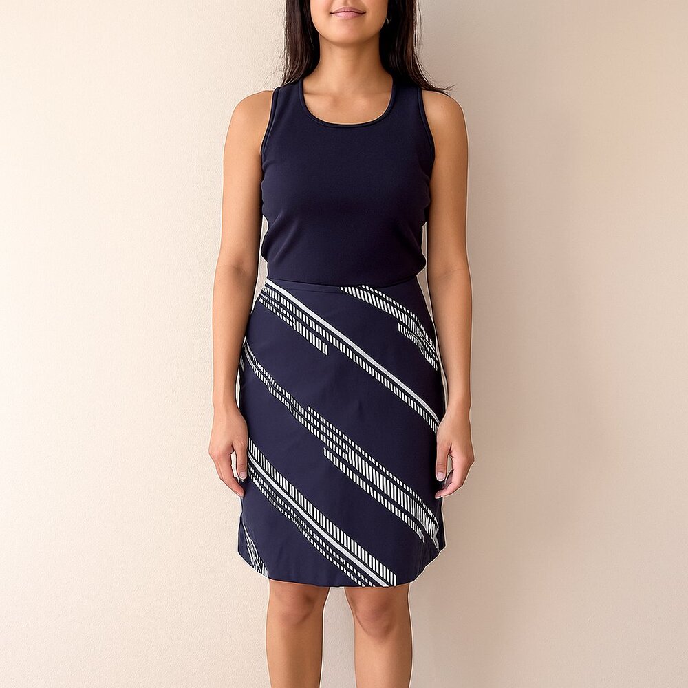 Ann Taylor A-Line Diagonal Ribbons Skirt Navy Size 6 NWOT